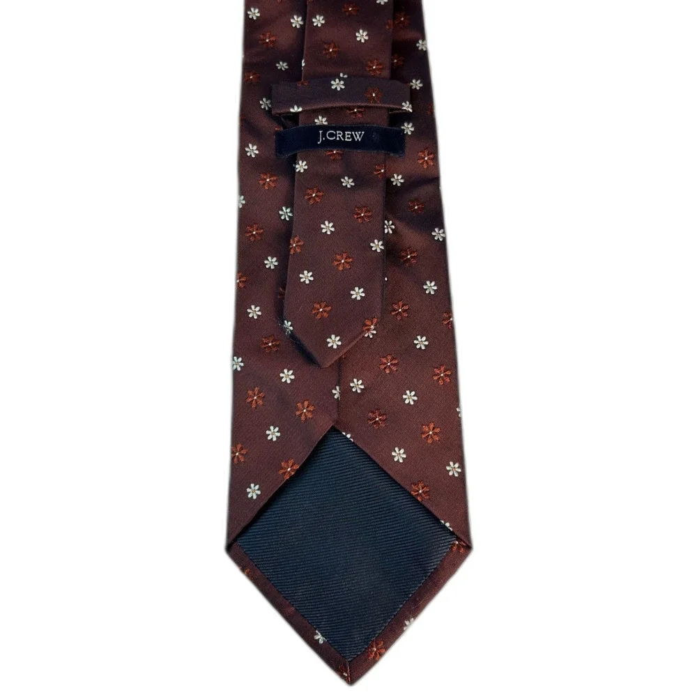 J. Crew Men's NWOT Brown with Light Brown White Floral 100% Silk Tie